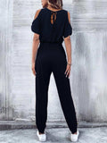 V-Neck Cold-Shoulder Jumpsuit with Pockets - Trendsi - Flyclothing LLC
