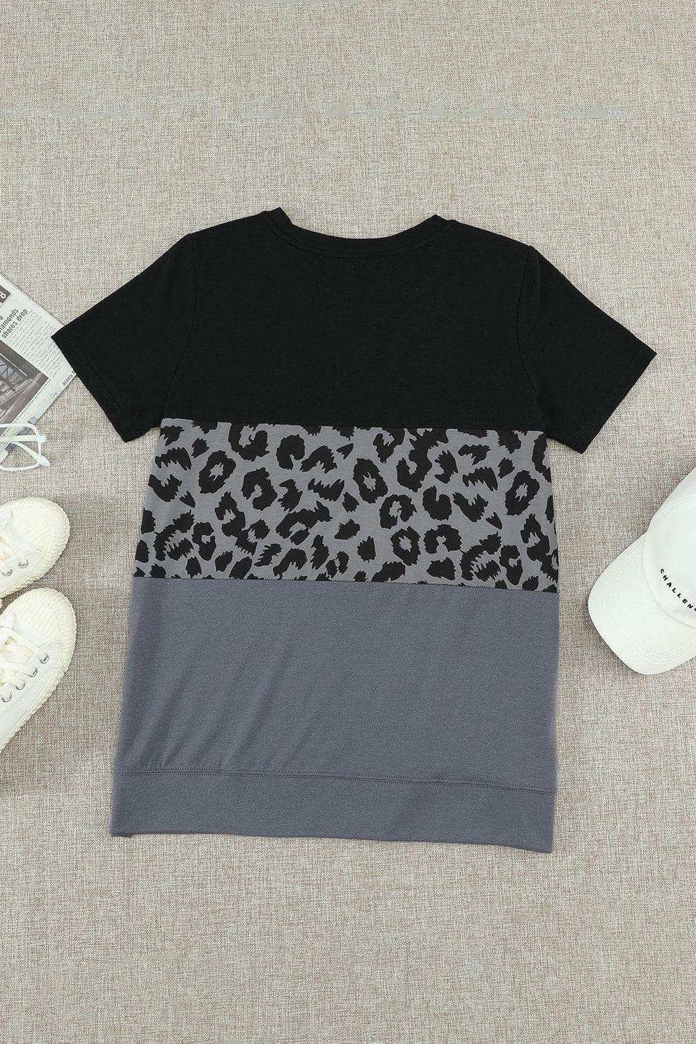 Leopard Print Color Block Short Sleeve T-Shirt - Trendsi - Flyclothing LLC