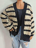 Striped Contrast Open Front Long Sleeve Cardigan - Trendsi - Flyclothing LLC