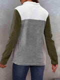 Color Block Collared Sweatshirt with Pockets - Trendsi - Flyclothing LLC