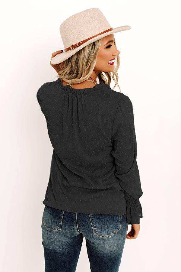 Swiss Dot Tie Neck Flounce Sleeve Blouse - Trendsi - Flyclothing LLC
