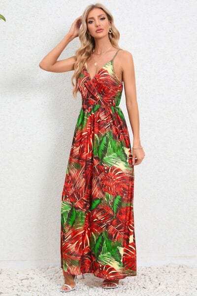 Printed Surplice Maxi Cami Dress - Trendsi - Flyclothing LLC