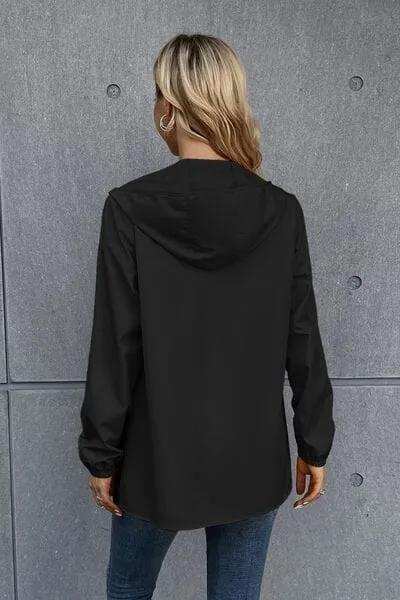Zip Up Long Sleeve Hooded Watertight Jacket - Trendsi - Flyclothing LLC