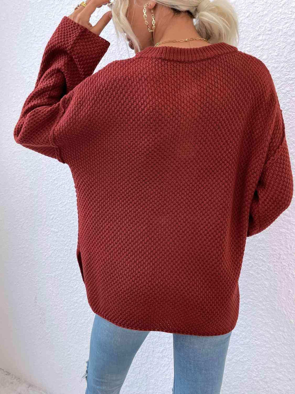 Quarter-Button Slit Sweater - Trendsi - Flyclothing LLC