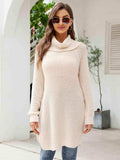 Turtleneck Waffle-Knit Slit Sweater Dress - Trendsi - Flyclothing LLC