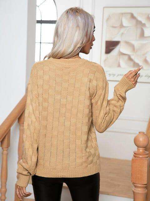 Round Neck Drop Shoulder Sweater - Trendsi - Flyclothing LLC