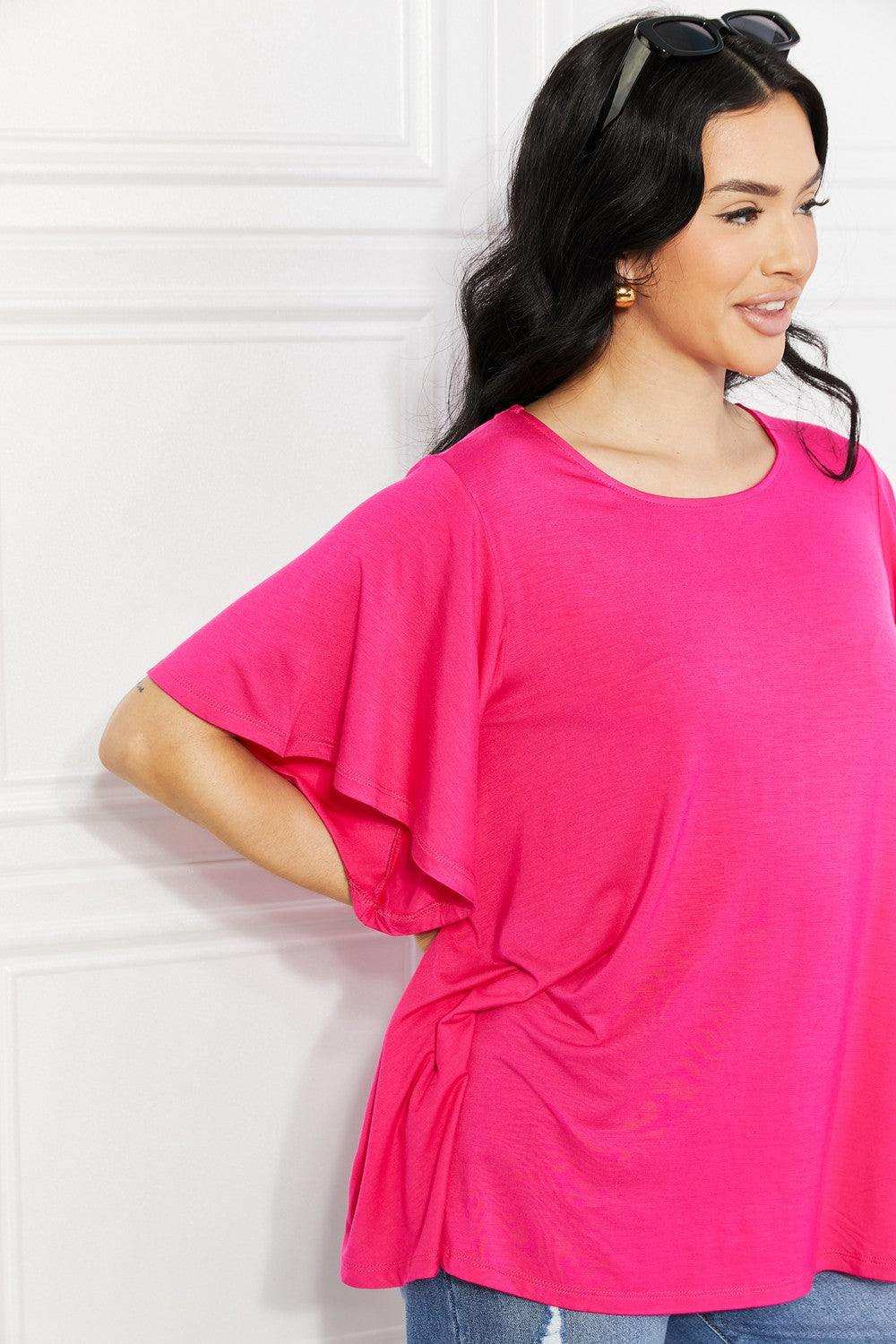 Yelete Full Size More Than Words Flutter Sleeve Top - Trendsi - Flyclothing LLC