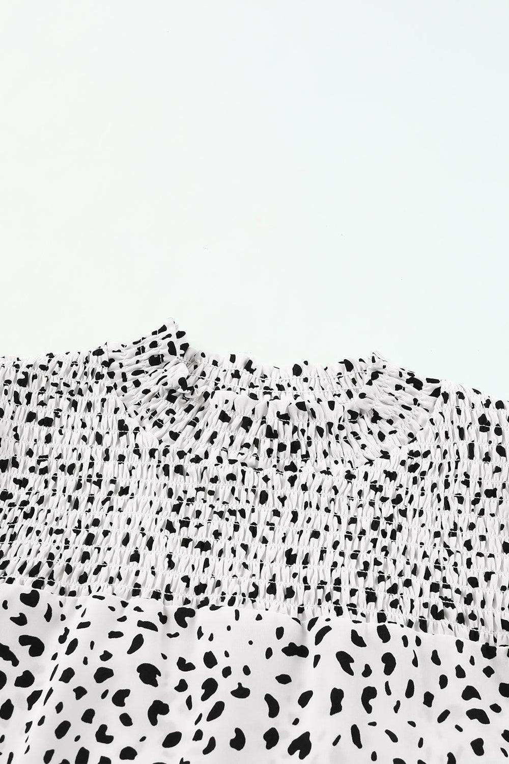 Printed Smocked Mock Neck Blouse - Trendsi - Flyclothing LLC