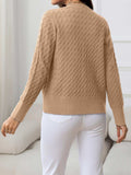Round Neck Cable-Knit Buttoned Knit Top - Trendsi - Flyclothing LLC