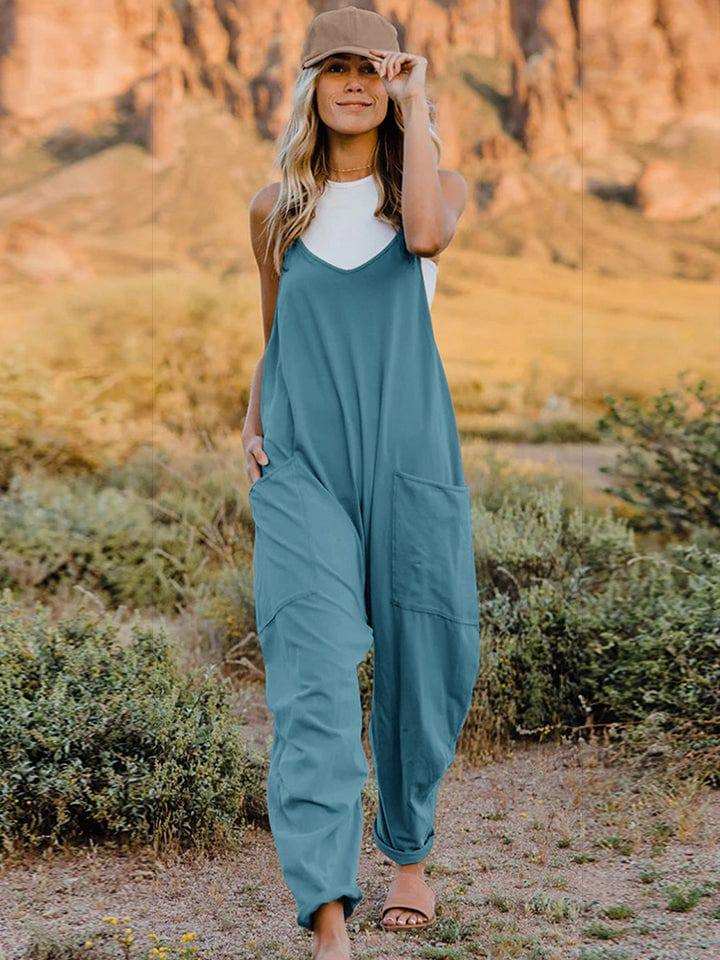 Double Take V-Neck Sleeveless Jumpsuit with Pocket - Trendsi - Flyclothing LLC