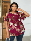Plus Size Cold-Shoulder Round Neck Curved Hem Tee - Trendsi - Flyclothing LLC