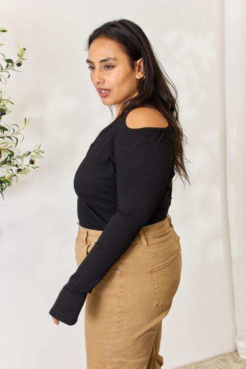 Culture Code Full Size Ribbed Surplice Cold Shoulder Top - Trendsi - Flyclothing LLC