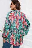 Plus Size Printed Johnny Collar Long Sleeve Blouse - Trendsi - Flyclothing LLC