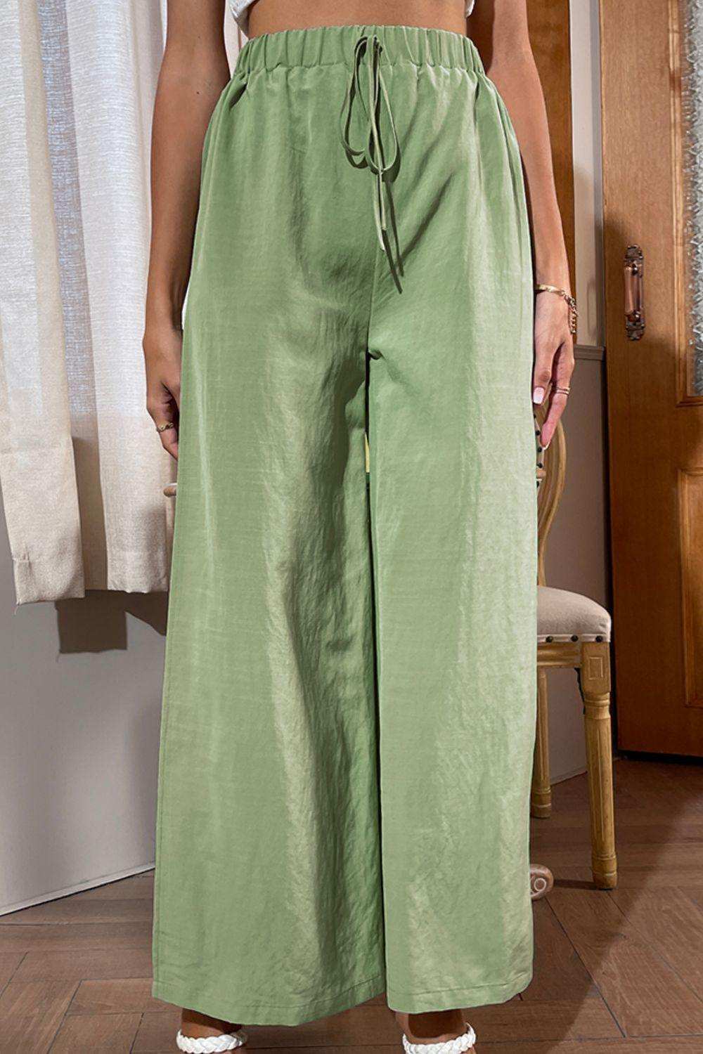 Side Slit Wide Leg Pants - Trendsi - Flyclothing LLC