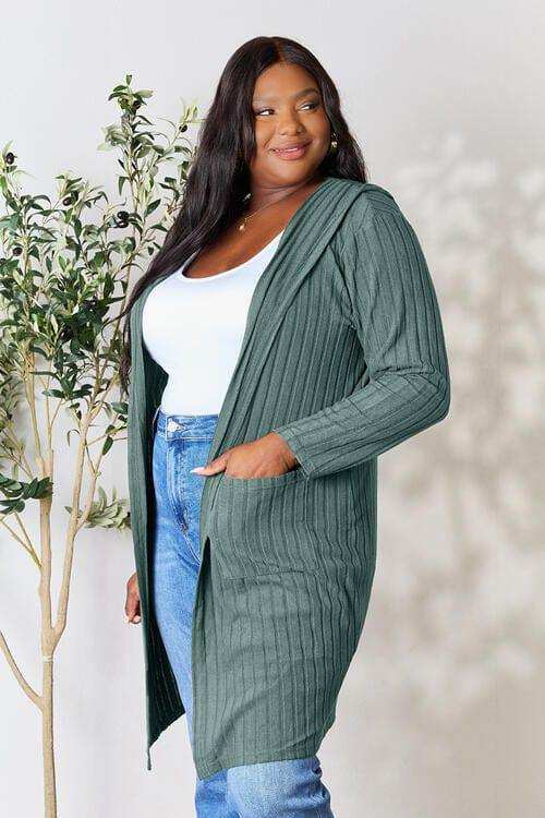 Basic Bae Full Size Ribbed Open Front Long Sleeve Cardigan - Trendsi - Flyclothing LLC