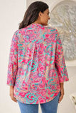 Plus Size Printed Notched Long Sleeve Blouse - Trendsi - Flyclothing LLC