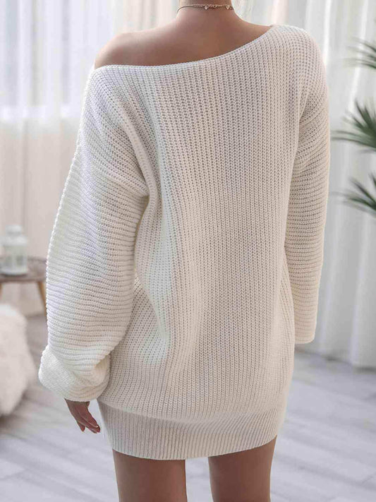 Rib-Knit Mini Sweater Dress - Trendsi - Flyclothing LLC