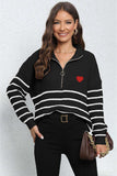 Striped Zip-Up Long Sleeve Ribbed Sweater - Trendsi - Flyclothing LLC
