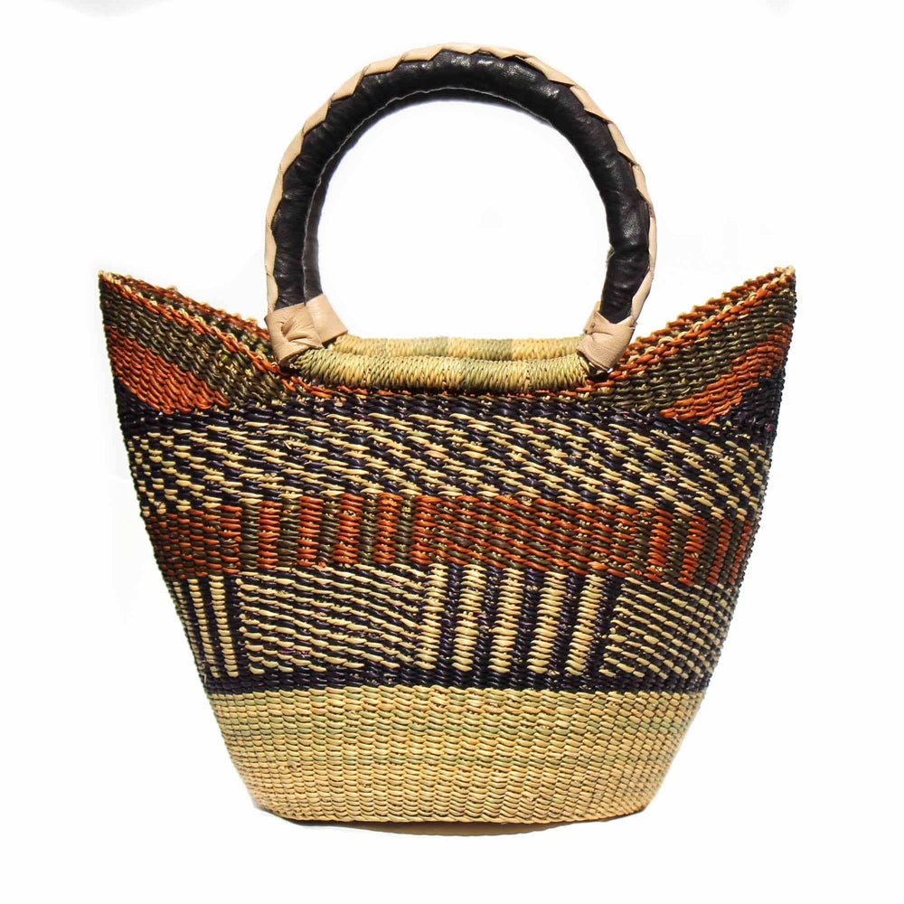 Bolga Tote, Neutrals with Leather Handle - 14-inch - Gitzell - Flyclothing LLC