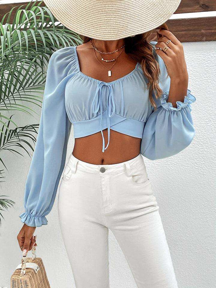 Raglan Sleeve Cropped Blouse - Trendsi - Flyclothing LLC