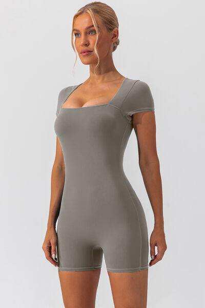 Square Neck Cap Sleeve Active Romper - Trendsi - Flyclothing LLC