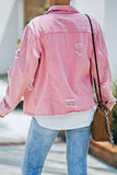 Distressed Raw Hem Denim Jacket - Trendsi - Flyclothing LLC