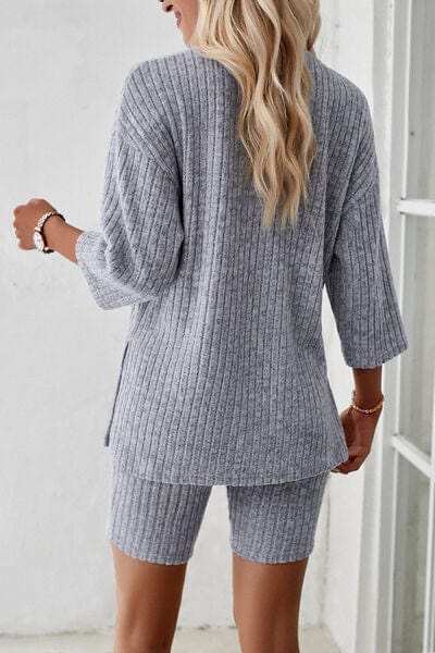 Ribbed Round Neck Top and Shorts Set - Trendsi - Flyclothing LLC