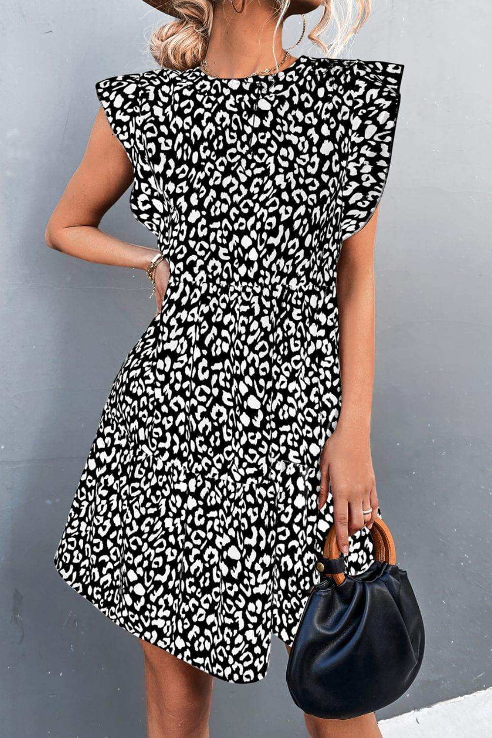 Leopard Round Neck Mini Dress - Trendsi - Flyclothing LLC