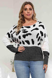 Plus Size Leopard Round Neck Long Sleeve Sweater - Trendsi - Flyclothing LLC