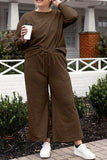 Double Take Full Size Textured Long Sleeve Top and Drawstring Pants Set - Trendsi - Flyclothing LLC