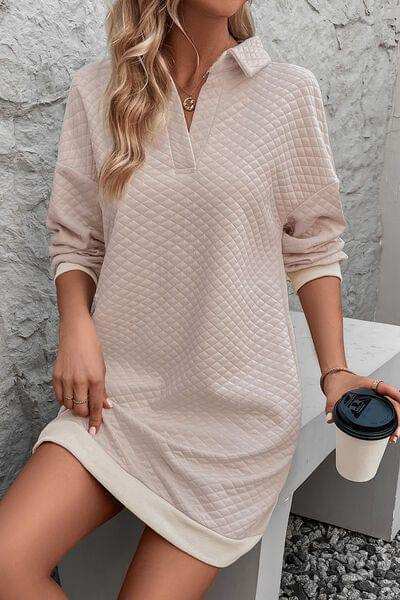 Johnny Collar Dropped Shoulder Dress - Trendsi - Flyclothing LLC