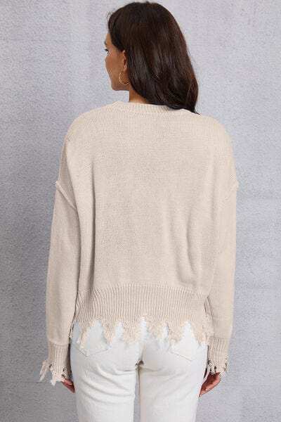 Lip Fringe Round Neck Sweater - Trendsi - Flyclothing LLC