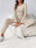 Ribbed Flare Sleeve Top and Pants Set - Trendsi - Flyclothing LLC