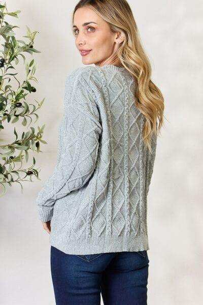 BiBi Cable Knit Round Neck Sweater - Trendsi - Flyclothing LLC