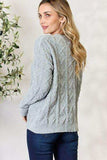 BiBi Cable Knit Round Neck Sweater - Trendsi - Flyclothing LLC