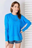 Zenana Ribbed Trim Round Neck Long Sleeve Top - Trendsi - Flyclothing LLC