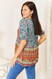 Double Take Bohemian Tassel Tie Puff Sleeve Babydoll Blouse - Trendsi - Flyclothing LLC