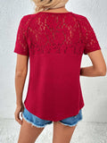 Lace Detail V-Neck Short Sleeve T-Shirt - Trendsi - Flyclothing LLC