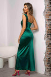 One-Shoulder Ruched Slit Maxi Dress - Trendsi - Flyclothing LLC