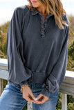 Quarter-Snap Collared Lantern Sleeve Sweatshirt - Trendsi - Flyclothing LLC