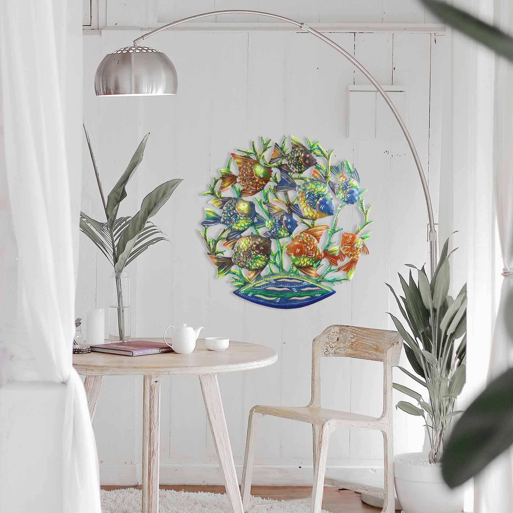 24-Inch Painted School of Fish Metal Wall Art - Croix des Bouquets - Croix des Bouquets - Flyclothing LLC