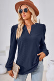 Ruched Notched Long Sleeve T-Shirt - Trendsi - Flyclothing LLC