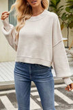 Round Neck Dropped Shoulder Sweater - Trendsi - Flyclothing LLC