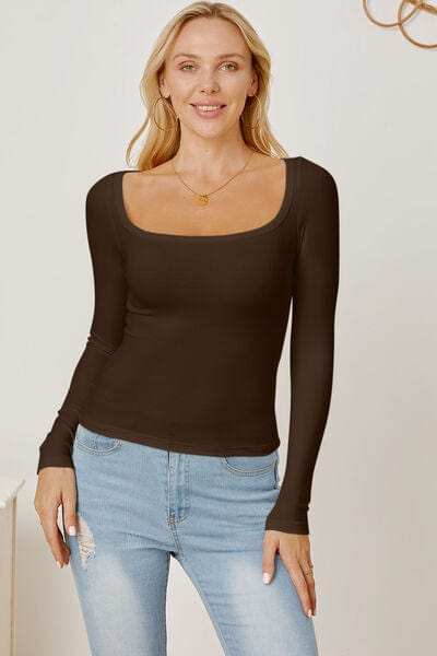 Square Neck Long Sleeve T-Shirt - Trendsi - Flyclothing LLC