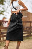 Drawstring Waist Slit Denim Skirt - Trendsi - Flyclothing LLC