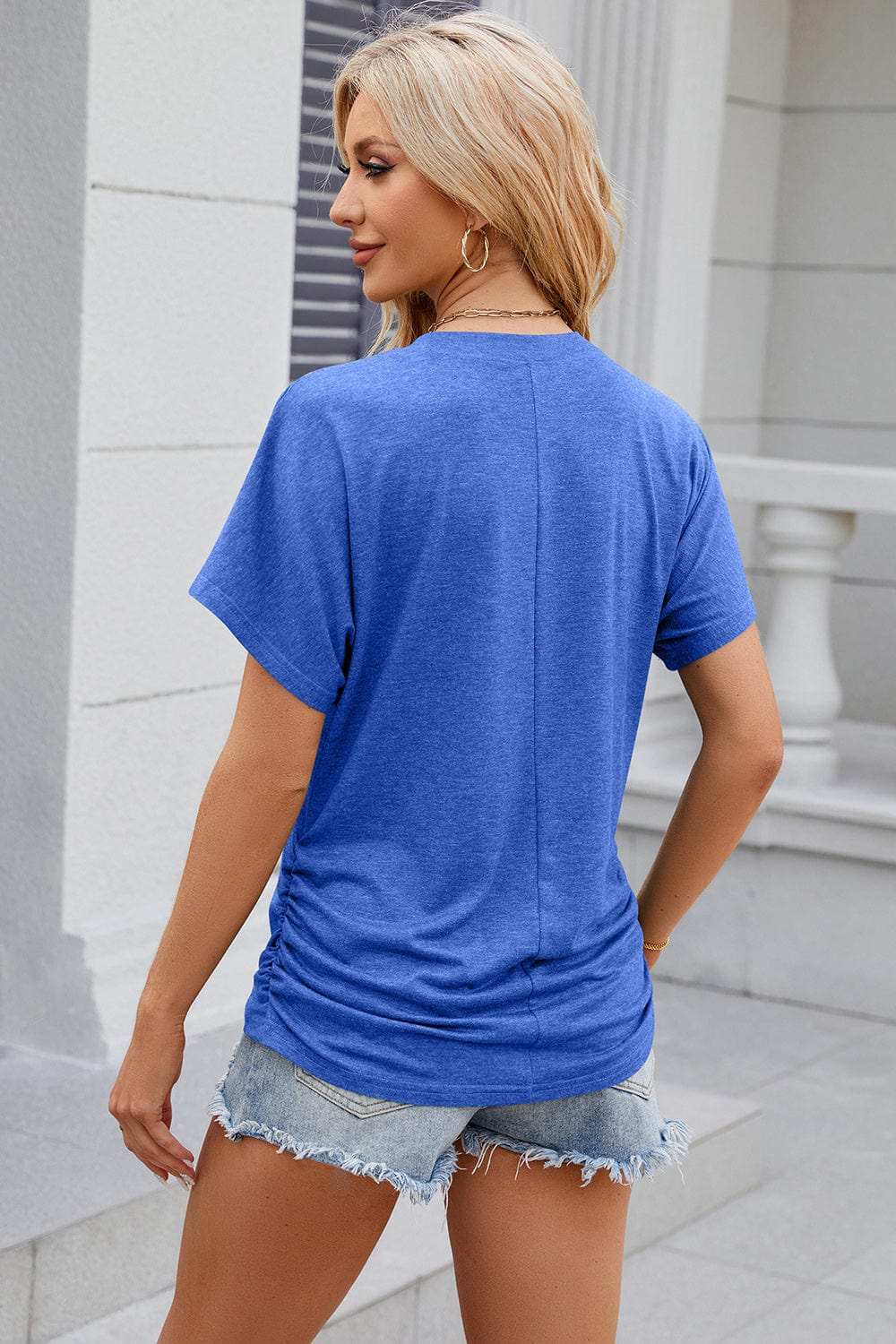 Round Neck Flutter Sleeve T-Shirt - Trendsi - Flyclothing LLC