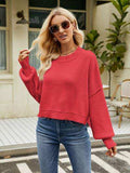 Round Neck Lantern Sleeve Sweater - Trendsi - Flyclothing LLC