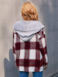 Plaid Dropped Shoulder Hooded Jacket - Trendsi - Flyclothing LLC