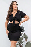 Plus Size Cutout Tie Front Short Sleeve Dress - Trendsi - Flyclothing LLC