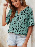 Printed Notched Neck Half Sleeve Blouse - Trendsi - Flyclothing LLC